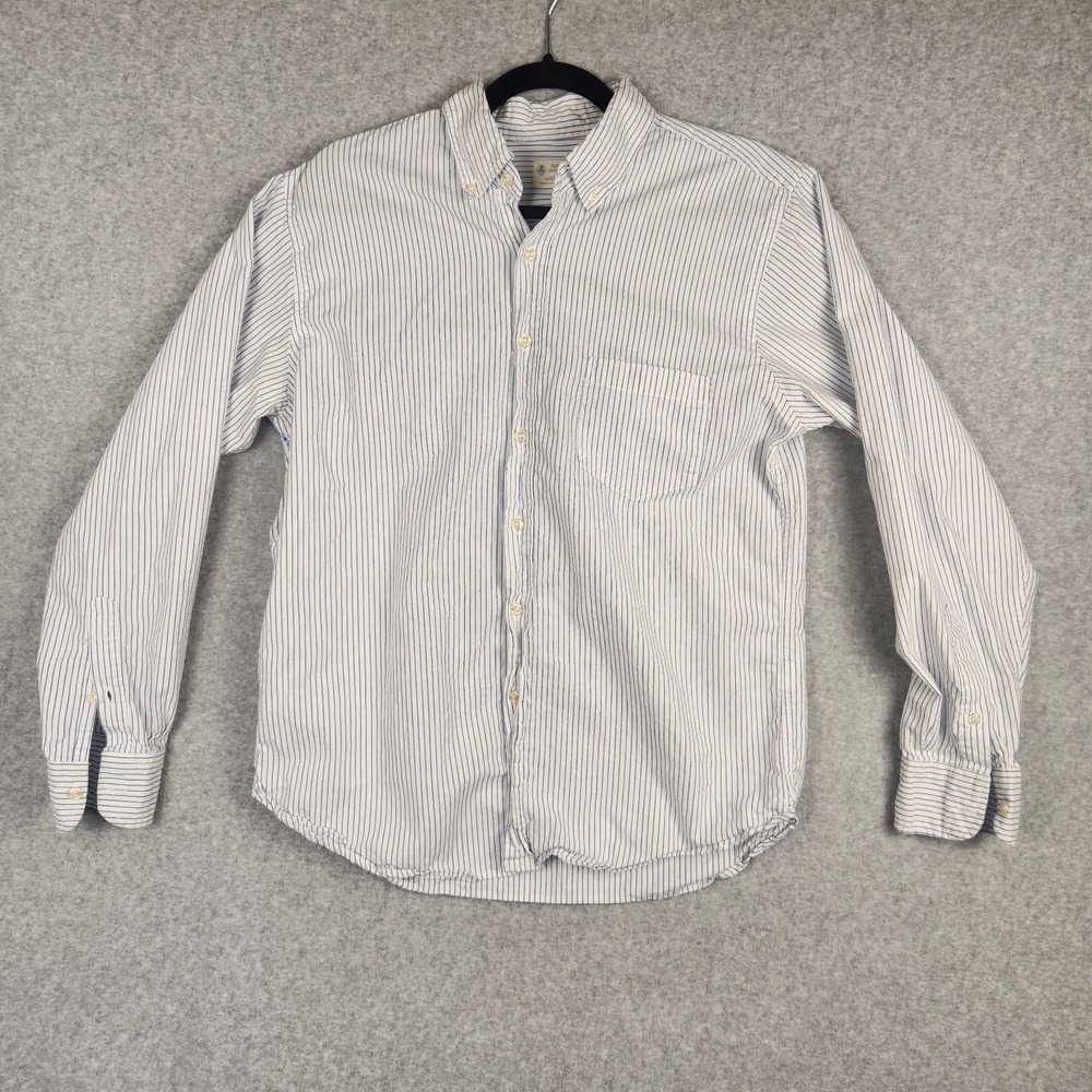 Oleg Cassini Shirt Mens Medium Button Down Blue White Stripe Cotton Preppy...